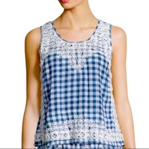 Calypso St. Barths Yunis Sleeveless Tank Gingham Embroidered Lace with Pearls